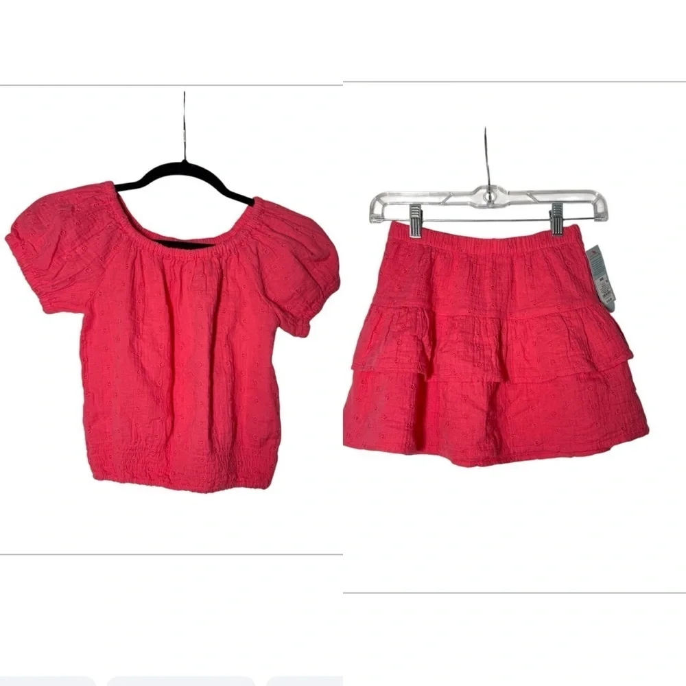 Cat & Jack Coral Eyelet Matching Set Short Sleeve Top + Skirt Size 6/7 and 8 NWT